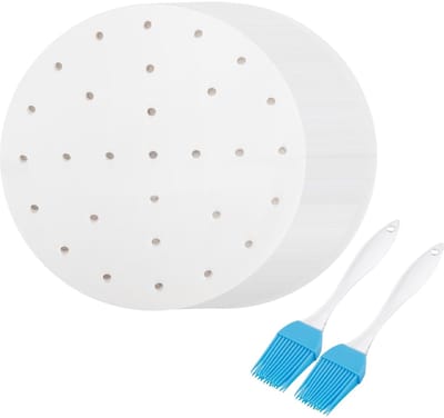 SnelShoppen - 200 Stuks Perforeerd Bakpapier Rond 7.5 Inch voor Air Fryer, Oven en Stoommand, Ongebleekt, Niet Plakkerig, Perfect voor Koken en Bakken