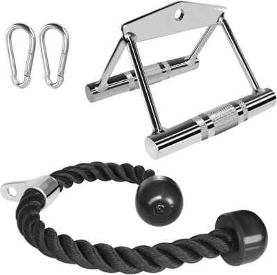 Kabel Trainingsaccessoires Set voor Fitness: Triceps Touw, Dubbele D Handvatten en Bars