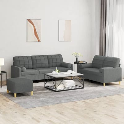 vidaXL - 3-delige - Loungeset - met - kussens - stof - donkergrijs