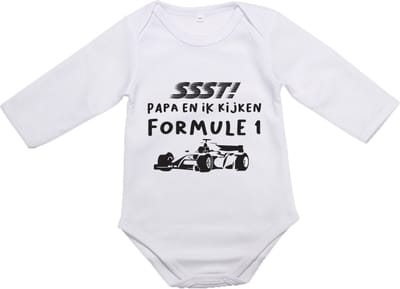 Hospitrix Baby Rompertje met Tekst "SSST! Papa En Ik Kijken Formule 1" | Maat S | 12-18 maanden | 50/56 | Lange Mouw | Cadeau voor Papa | Aanstaande Vader