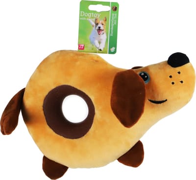 Boon Hondenspeelgoed Donut Hond Pluche + Piep 38cm Bruin