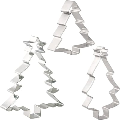 Winkrs | 3x Kerstboom Uitsteekvormen - Set 10 tot 16CM - RVS Metaal - Koekjes bakken met Kerst/Feestdagen - Deeg uitsteken