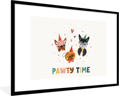 Fotolijst incl. Poster - Honden - Quotes - Pawty time - Spreuken - 120x80 cm - Posterlijst