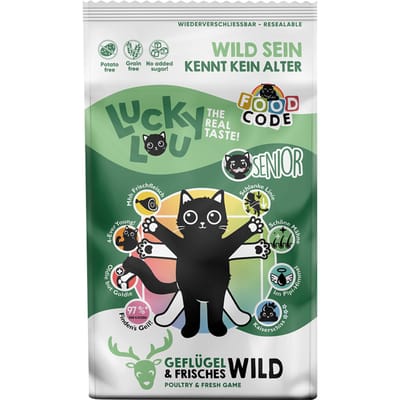 1.7kg Lucky Lou Senior Gevogelte & Wild droogvoer voor katten