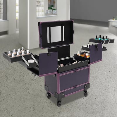 Make-up Koffer met Wielen - Cosmetica Trolley Barber - Professioneel Gebruik - Zes Uittrekbare Vakken