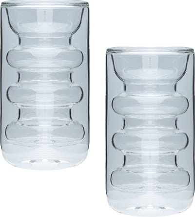 2x Intirilife Dubbelwandig thermoglas - stijl met groeven - 260 ml inhoud - Mondgeblazen geïsoleerd voor latte macchiato, als theeglas of koffieglas met handvat