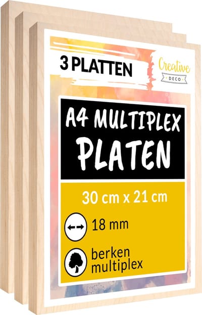 Creative Deco 3 x A4 multiplex plaat 18mm | 300 x 210 mm | berken multiplex laser-geschikt dun hout blanks | perfecte plaat voor lasergraveren, lasersnijden, fretwork, pyrografie, CNC router