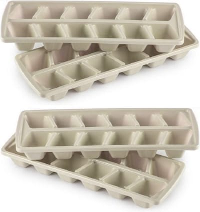 Plasticforte IJsblokjesvormen set 4x stuks met deksel - 12x ijsklontjes - kunststof - beige