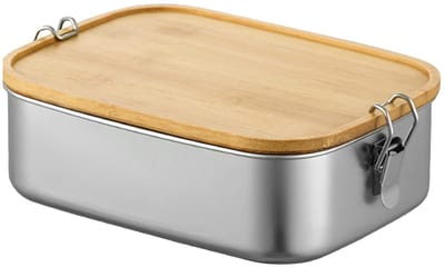 lunchbox voor volwassenen en kinderen, roestvrijstalen BPA-vrije voedselcontainers met houten deksels; ontbijtbox; perfect voor schoolpicknicks, reizen (1500 ml)