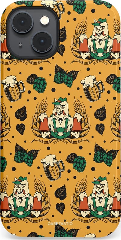 Casetastic hoesje geschikt voor Apple iPhone 14 Plus - MagSafe - Dubbellaagse bescherming - Oktoberpret - Fashion Case - Goud Taupe Donkergroen Donkergrijs