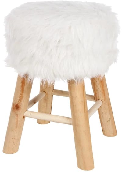 Home & Styling zit krukje Malmo - houten onderstel en fluffy stof - wit - D30 x H43 cm