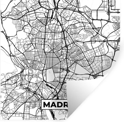 Muurstickers - Sticker Folie - Madrid - Zwart Wit - Stadskaart - Plattegrond - Kaart - 100x100 cm - Plakfolie - Muurstickers Kinderkamer - Zelfklevend Behang XXL - Zelfklevend behangpapier - Stickerfolie