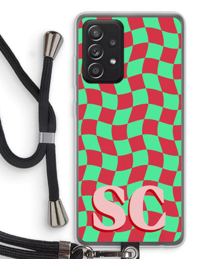 Gepersonaliseerd - Case Company® - Hoesje met koord geschikt voor Samsung Galaxy A52s 5G hoesje met Koord - Grid Monogram - Telefoonhoesje met Zwart Koord - Bescherming aan alle Kanten en Over de Schermrand