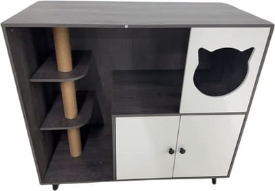 Houten Kattenbak - Verborgen Kattenbak Meubilair met Plank - Opbergkast voor Binnen - Huisdier Krat en Bijzettafel - Voor huisdieren - Bruin