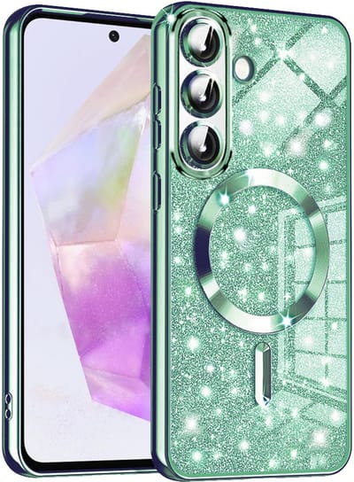 Hoesje geschikt voor Samsung Galaxy A36/A56 - Techsuit Luxury Glitter Back Cover - Geschikt voor MagSafe - Lichtgroen