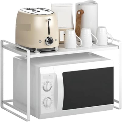 Magnetron Oven Rek - Keukenplank Aanrecht - Keuken Opbergen - Stapelbaar Koolstofstaal - 33.3x50.7x30.6cm - Wit
