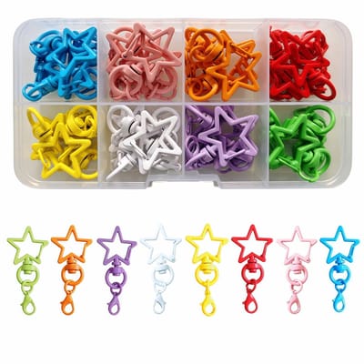 Dailygoods- Sleutelhanger 32 Stuks - Kleurrijke Ster - Karabijnhaak - Draaibaar - Opbergdoos - Doe-het-zelf Accessoires - Sleutelring