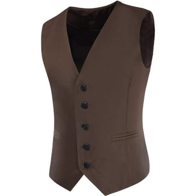 Gilet à col en V Gilet de costume élégant à col en V pour homme avec poches pour tenue d'affaires en automne et hiver Gilet de costume pour homme M café foncé