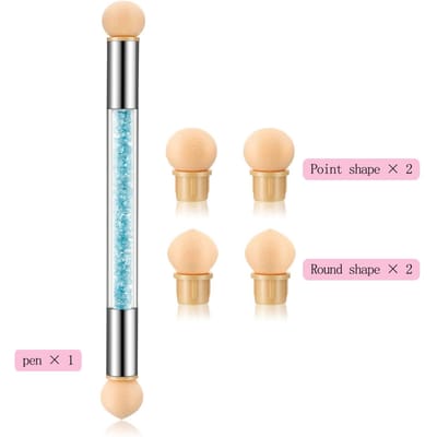 Pinceau Éponge pour Ongles Ramassage Pointillé Dégradé Pinceau Stylo Éponge Double Tête Pinceau Manche pour Peinture Acrylique pour Ongles bleu