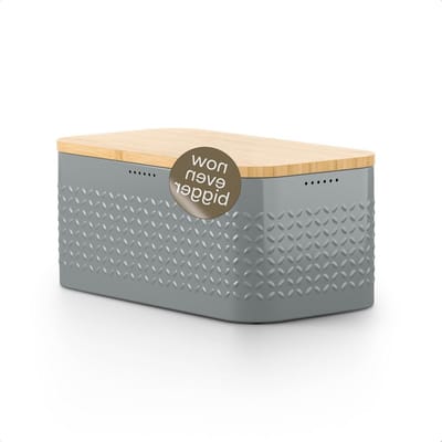 Broodtrommel Metaal - Brooddoos - Brood Vers Houden - Bamboe Snijplank Deksel - 34.5x18.5x15.7cm - Pebble Grijs