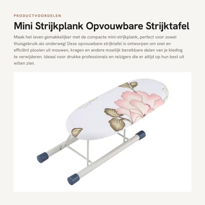 Dailygoods- Strijkplank Mini - Opvouwbaar - Ruimtebesparend - Voor Mouwen/Kragen - Katoenen Doek - Afmetingen 26,5 x 10,5 x 8,5 cm - Strijktafel