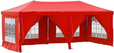 Inklapbare Partytent - Feesttent Prieel Gazebo - Buitenfeesten Evenementen - Inclusief Zijwanden UV Bescherming - 3x6 Meter - Rood