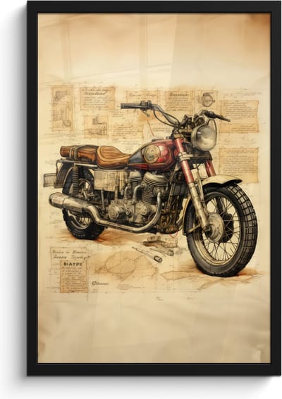 Poster in lijst - Fotolijst 40x60 cm - Posters - Vintage - Motor - Papier - Voertuig - Posterlijst zwart - Decoratie - Wanddecoratie woonkamer - Muurdecoratie slaapkamer