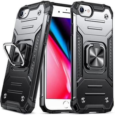 Hoesje voor iPhone 8/7 - Beschermhoes - Schokbestendig - Draaibare metalen ring - Zwart zwart