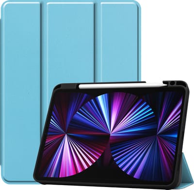 Hoesje - Geschikt voor Apple iPad Pro (2021) - 11 inch - 3e generatie - Dun & Stevig - Trifold Bookcase - Hard Cover Case - Met Uitsparing Geschikt voor Apple Pencil - Hardcover Book - Tablet Hoes - Lichtblauw