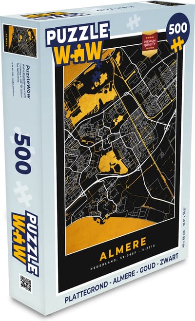 Puzzel Plattegrond - Almere - Goud - Zwart - Legpuzzel - Puzzel 500 stukjes - Stadskaart