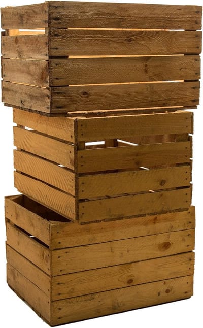Fruitkratten Set van 3 - Massief Houten Kisten - Vintage Shabby Look - Afmetingen 49 x 42 x 31 cm - Duurzaam - Ideaal voor Balkon/Huis/Tuin - Houten Kratten