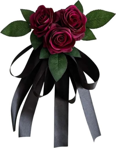 autodeco.nl MIA GOTICA Buitenspiegels Decoratie - Trouwauto Versiering Burgundy Rozen met Zwarten Linten - Bloemen op de Auto Bruiloft - Trouwerij - Huwelijk - Bruiloft Decoratie - Versiering Spiegel Auto - Autoversiering voor Volgauto's