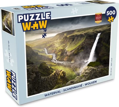 Puzzel Waterval - Scandinavië - Wolken - Legpuzzel - Puzzel 500 stukjes
