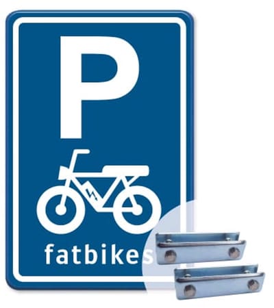 Parkeerbord Fatbikes - blauw - Weerbestendig Aluminium - 40x60 cm - Bevestiging: Met hekbeugels (voor spijlen- of gaashek)