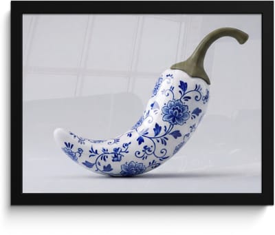 Poster in lijst - Fotolijst 40x30 cm - Posters - Chilipeper - Keramiek - Blauw - Posterlijst zwart - Decoratie - Wanddecoratie woonkamer - Muurdecoratie slaapkamer