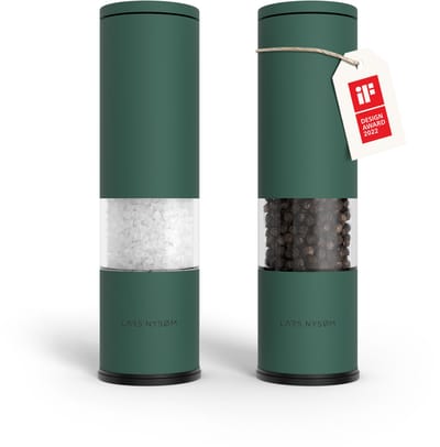 LARS NYSØM Lagom - Zout en Pepermolen Set (2 stuks) - Keramisch maalwerk met Instelbare Maalgraad - Roestvrijstaalen Zoutmolen Pepermolen (Pine Green)