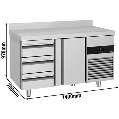 GGM Gastro Kühltisch PREMIUM - 1400x700mm - mit 1 Tür - 3 Schubladen - mit Aufkantung