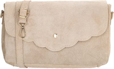 Charm London Mariëlle Schoudertas - Crossbody - Suede - Overslag - Verstelbare Band - Ritssluiting - Dames - Leren Dames Tas - Zand