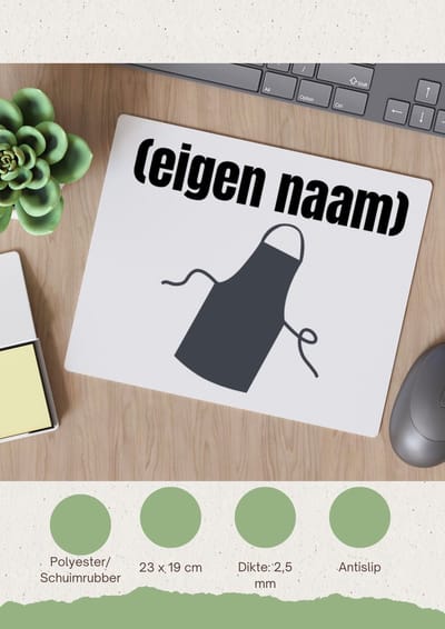 Akyol - schort Muismat - Kok - iemand die goed kan koken - met eigen naam - leuk cadeau voor iemand die chefkok is - cadeau - kado - 23 bij 19 cm