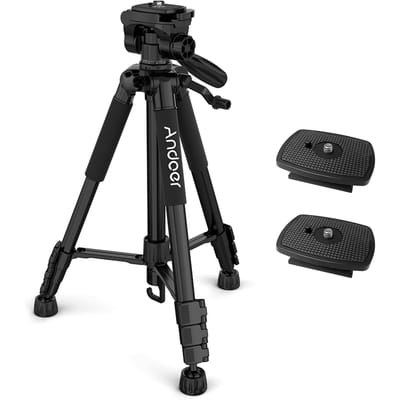 Andoer TTT-663N 57,5 ​​inch reislichtgewicht camerastatief Telefoonstatief voor DSLR SLR-camcorder 3 QR Plates black
