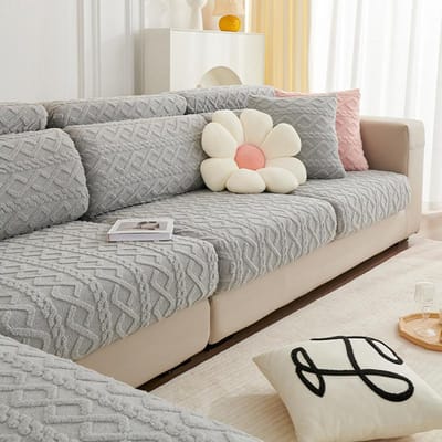 Pluche Bankhoes All-inclusive Universeel Anti-kattenkrab Bankkussenhoes Eenvoudig Modern Elastische Bankmuts Back Cushion Cover gray