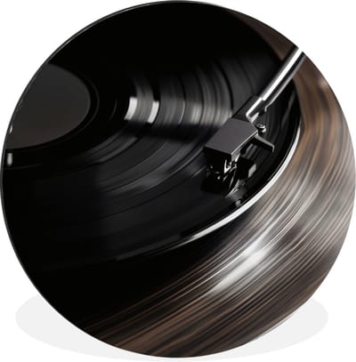 WallCircle - Wandcirkel - Muurcirkel - Close-up - Vinylplaat - Platenspeler - Zwart - Aluminium - Dibond - 30x30 cm - Binnen en Buiten