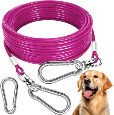 Hondenbindkabel - Hondenlijn Buiten - Veilig Buiten - Robuust Staal PVC - 30FT - Roze