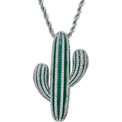 Cactus Hanger Micro Ingezette Zirkonia Europees en Amerikaans Street Rap Trendy Herenmode Veelzijdig gray