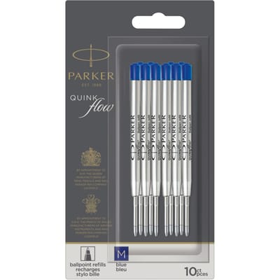 Parker Ballpoint Pen Refills | Medium Point | Blue QUINKflow Ink | 10 Count