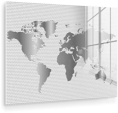 ® Glasschilderij 80x60 cm - Schilderij acrylglas - Wereldkaart - Goud - Golven - Foto op glas - Muurdecoratie woonkamer - Wanddecoratie slaapkamer - Schilderijen