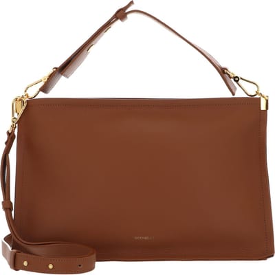 COCCINELLE Leren Handtas Schoudertas Snip Handbag Double Grainy Leather Cuir / Noir Terracotta
