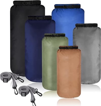 Famanu – Waterdichte dry bag set 3L 5L 8L 10L 15L 20L - luchtdichte en lichtgewicht opbergzakken met verstelbare schouderriem - geschikt voor kajakken - varen - reizen en outdoor - makkelijk afspoelbaar