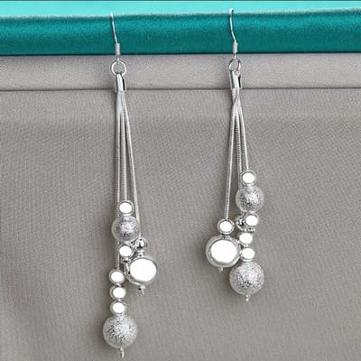 Zilver 925 oorbellen van drie lagen met bollige decoratie - mat en glans 1 paar