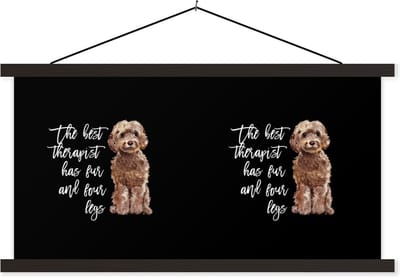 Posterhanger incl. Poster 60x30 cm - Schoolplaat - Quotes - Honden - Spreuken - The best therapist has fur and four legs - Textielposter - Zwarte latten